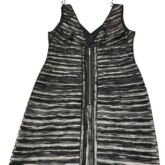 Donna Ricco Shift Dress Womens 14 Gray Lined Striped Midi Sleeveless Back Zip - Picture 3 of 16